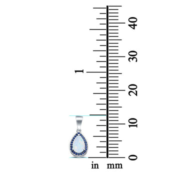 Pear Lab Created White Opal & Simulated Blue Sapphire CZ 925 Sterling Silver Charm Pendant